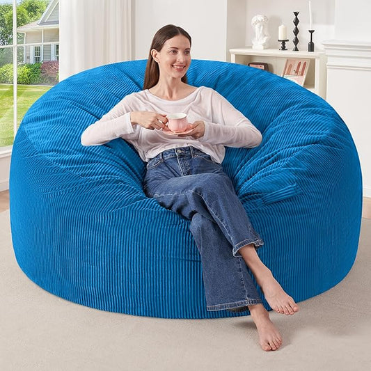 HABUTWAY 5FT Bean Bag Chair,Giant Bean Bag Chairs for Adults,Big Bean Bags with Memory Foam Filled, Large Beanbag Chairs with Soft Corduroy Cover-Blue