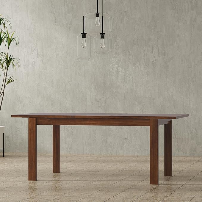 SIMPLIHOME Wilson Extendable Dining Table, Solid Wood Walnut Veneer, 60-76 x 36 inches, Transitional-Style Rectangular Expandable Kitchen Table for up to 6+ People