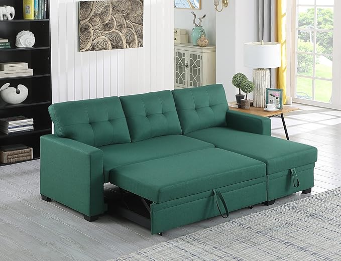 Devion Furniture Meridian 4-in-1 Convertible L Shaped Couch with Pull Out Bed and Storage, Sectional Sleeper Sofa with Reversible Chaise for Living Room, Apartment, Bedroom, Office