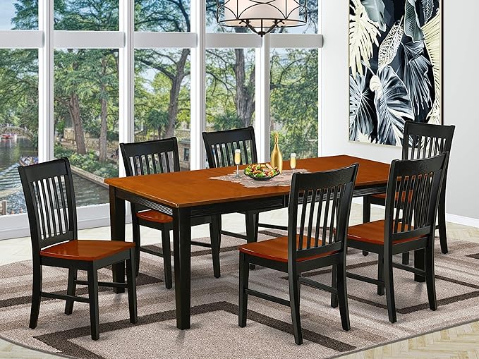 East West Furniture QUNO7-BCH-W 7 Piece Dining Room Table Set Consist of a Rectangle Kitchen Table with Butterfly Leaf and 6 Dining Chairs, 40x78 Inch, Black & Cherry
