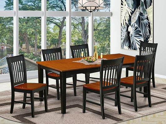 East West Furniture QUNO7-BCH-W 7 Piece Dining Room Table Set Consist of a Rectangle Kitchen Table with Butterfly Leaf and 6 Dining Chairs, 40x78 Inch, Black & Cherry