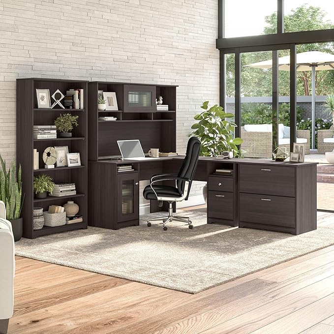 Bush Furniture Cabot Tall 5 Shelf Bookcase | Large Open Bookshelf in Heather Gray | Sturdy Display Cabinet for Library, Living Room, and Home Office