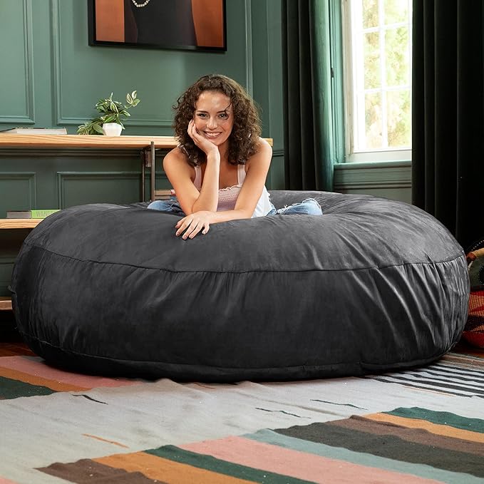 Jaxx 6 Foot Cocoon - 2-in-1 Convertible Bean Bag Bed & Large Bean Bag Chair for Adults, Black