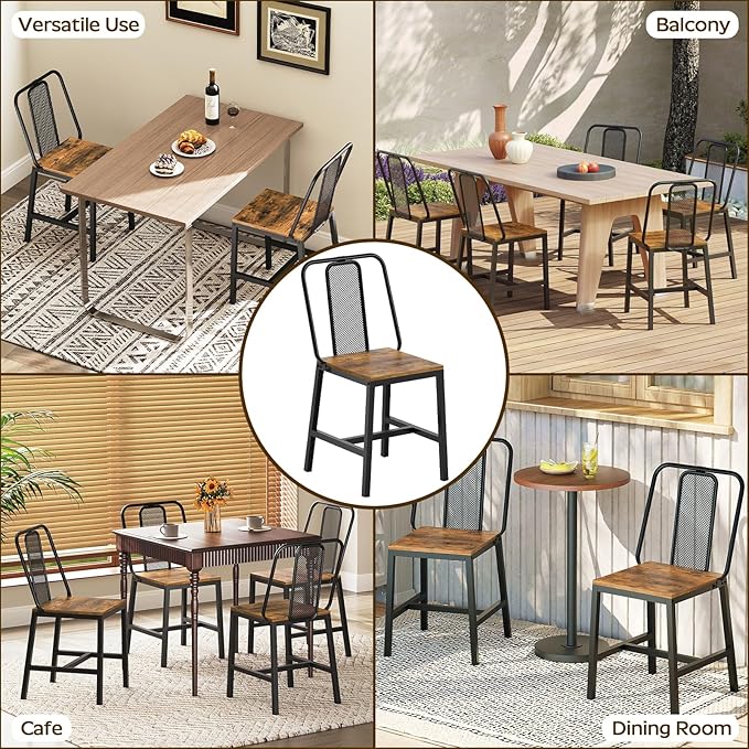 Dining Chairs Set of 2, Wooden Kitchen Chairs, Farmhouse Dining Chairs with Back Support, for Living Room, Kitchen, Rustic Brown and Black CY01L2BRN1