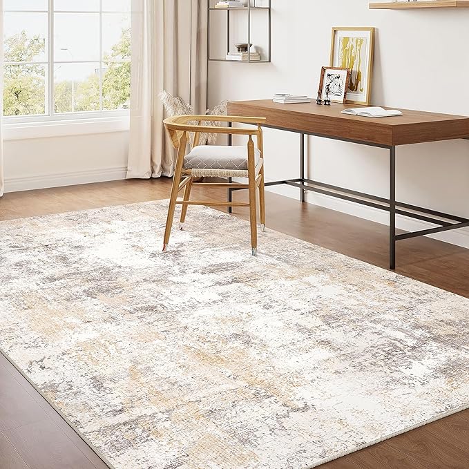 3x5 Washable Area Rug Beige Grey Neutral Abstract Entryway Kitchen Non Slip Low Pile Throw Rug Living Room Bedroom Indoor Doormat Small Soft Carpet for Entrance Bathroom