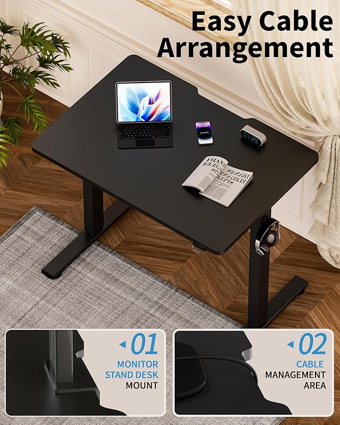 Okin Small Electric Standing Desk, 36" x 24" Whole Piece Height Adjustable Desk, Black Sit to Stand Desks Computer Workstation for Home Office