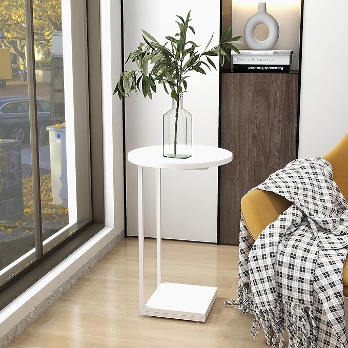 HDANI C Table End Table,Couch Table That Slide Under,Sofa Side Table in Living Room,White