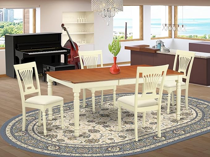 East West Furniture DOPL5-WHI-C 5 Piece Dinette Set for 4 Includes a Rectangle Dining Room Table with Butterfly Leaf and 4 Linen Fabric Kitchen Dining Chairs, 42x78 Inch, Buttermilk & Cherry