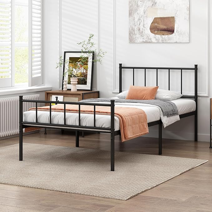 Twin Bed Frame-Classic Metal Platform Bed Frame,Mattress Foundation with Steel Slat Support,Under Foundation Storage,No Box Spring Needed, Easy Assembly, Twin Size