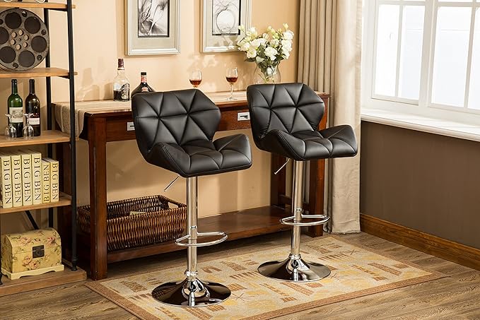 Roundhill Furniture Glasgow Contemporary Tufted Adjustable Height Hydraulic Black Bar Stools, Set of 2,