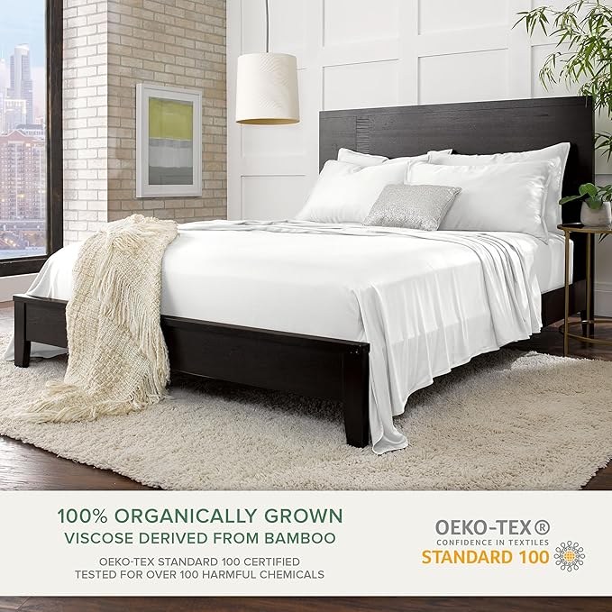 Full Sheets by Pure Bamboo, Genuine 100% Organic Viscose Derived from Bamboo Bed Sheet Set, Luxuriously Soft & Cooling, Double Stitching, Lifetime Quality Promise (Full, White)