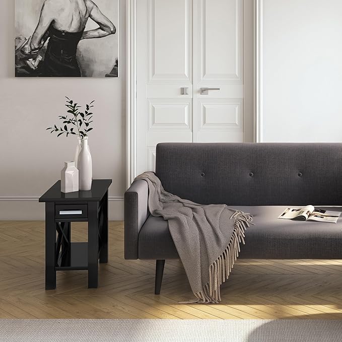 SIMPLIHOME Kitchener SOLID WOOD 14 inch Wide Rectangle Contemporary Narrow Side Table in Black for the Living Room and Bedroom