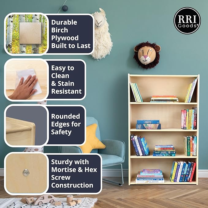 Daycare Shelves for Kids, Bookcase with 2 Shelves for Storage, Wood Furniture for Toddlers, Children, Montessori, Classroom, 47-inch Width