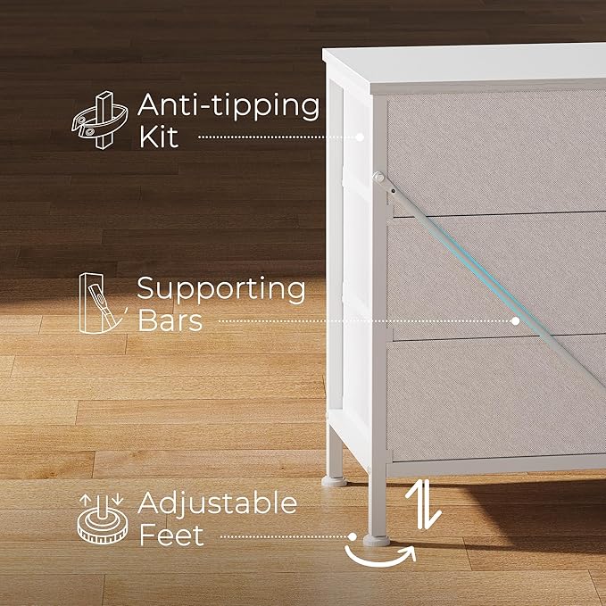 Huuger 70 Inch Dresser for Bedroom, TV Stand for 65, 75, 80 Inch TV, 12 Fabric Drawer Long Dresser, Large Storage Organizer Unit, Wide Chest of Drawer with Storage, for Living Room, White
