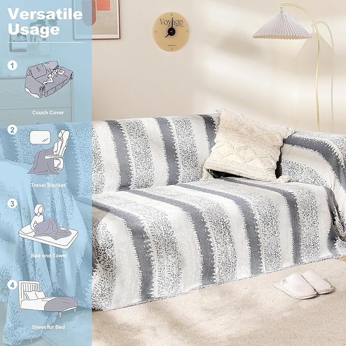 Boho Sofa Cover, Couch Cover Blanket, Sofa Covers for 2 Cushion Couch, Washable Sectional Couch Covers for Dogs Pet Furniture Protector Sofa Blanket Cover for Living Room(1# Grey, 71" x 118")