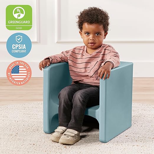 ECR4Kids Tri-Me Table and Cube Chair Set, Multipurpose Furniture, Powder Blue, 3-Piece