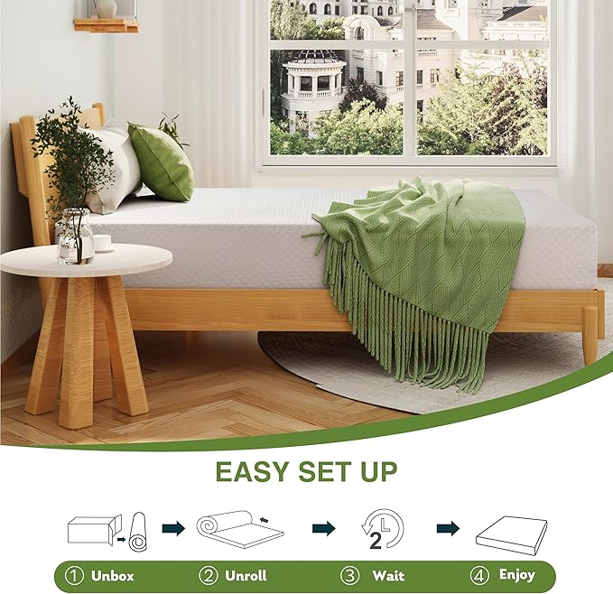 Twin XL Memory Foam Mattress, 5 Inch Bed Mattress in a Box with Cooling Green Tea Gel, Relieve Pressure with Medium Support, CertiPUR-US Certified, 80''L x 38''W, White