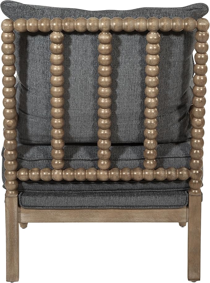 OSP Home Furnishings Fletcher Spindle Accent Chair with Rustic Brown Finish, Charcoal Upholstery