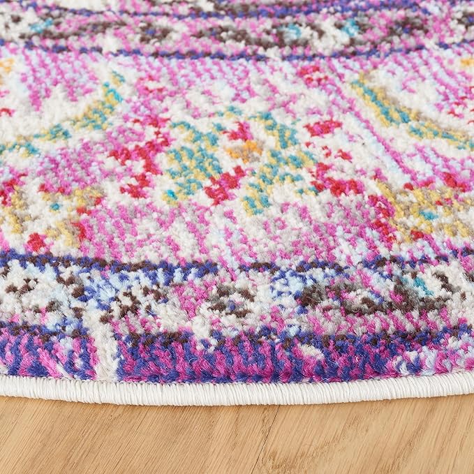 SAFAVIEH Monaco Collection Area Rug - 5' Round, Violet & Light Blue, Boho Chic Medallion Distressed Design, Non-Shedding & Easy Care, Ideal for High Traffic Areas in Living Room, Bedroom (MNC243L)