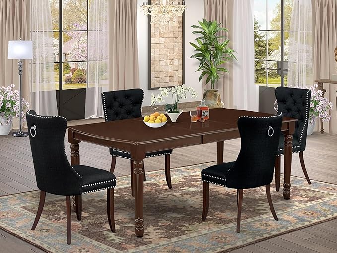 East West Furniture DODA5-MAH-24 5 Piece Dining Table Set Consists of a Rectangle Wooden Table with Butterfly Leaf and 4 Polyester Fabric Padded Chairs, 42x78 Inch, Mahogany