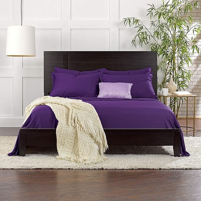 King Sheets by Pure Bamboo, Genuine 100% Organic Viscose Derived from Bamboo Bed Sheet Set, Luxuriously Soft & Cooling, Double Stitching, Lifetime Quality Promise (King, Purple)
