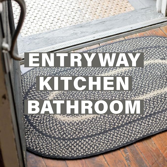 Manchester Black Oval Braided Rug, Jute, 27x45 - Perfect Country Primitive Decor for Entryway, Kitchen, Everywhere