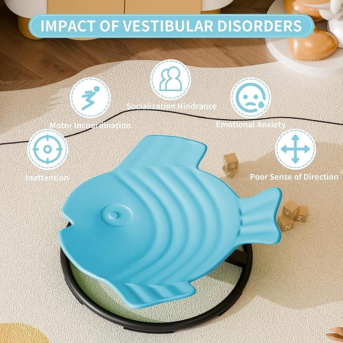 Spinning Chair for Autistic Kids, Autism Sensory Spinning Chair, Sensory Chair for ADHD Children, Sit and Spin Training Body Coordination, Upgraded Light Blue Flying Fish Shape