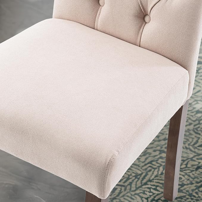 Tufted Upholstered Parsons Dining Chair Set Fabric Diner Accent Stylish Modern Kitchen Living Room with Button Sturdy Solid Wood Legs