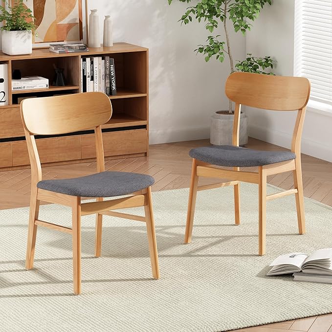 Merax 5-Piece Dining Set, Solild Wood Table & Chairs with Backrests for 4, Farmhouse Natural Kitchen Furniture for Home, Dining Room, Natural Oak+Gray