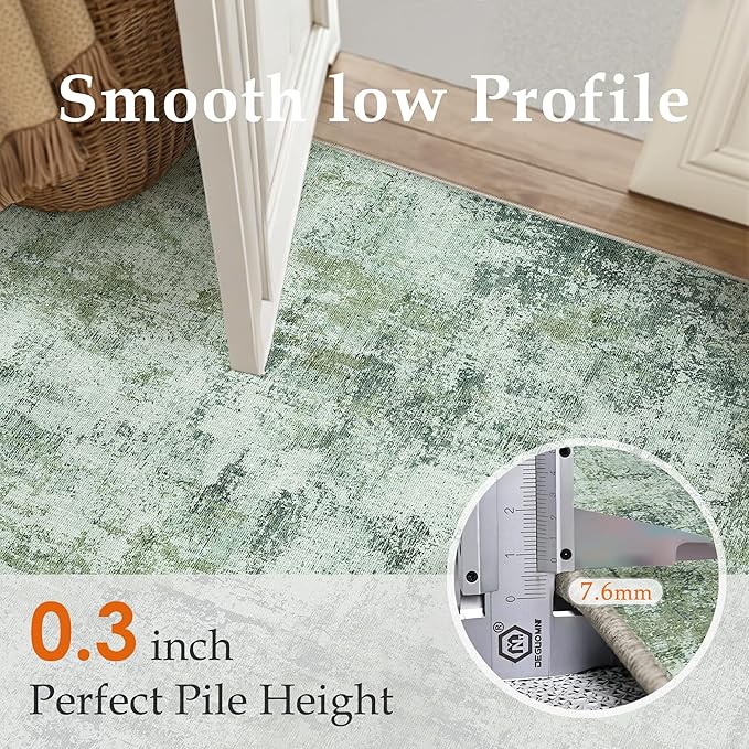 5x7 Washable Area Rug Dark Green Modern Neutral Abstract Living Room Bedroom Indoor Floor Carpet Low Pile Soft Non-Slip Lightweight Vacuumable Throw Rug for Kitchen Nursery Dining Room