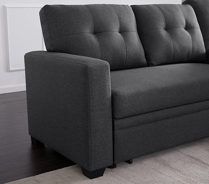 Devion Furniture Philly 4-in-1 Convertible L Shaped Couch with Pull Out Bed and Storage, Sectional Sleeper Sofa with Reversible Chaise for Living Room, Apartment, Bedroom, Office