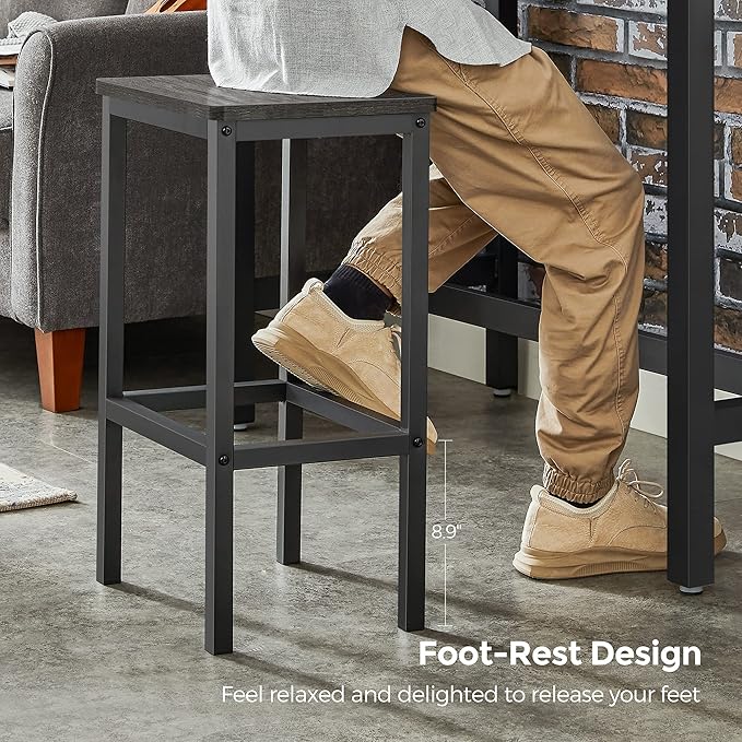 VASAGLE Bar Stools, Set of 2 Bar Chairs, Kitchen Breakfast Bar Stools with Footrest, Industrial in Living Room, Party Room, Charcoal Gray and Black ULBC065B04