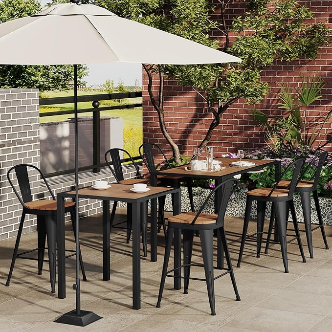 Outdoor Metal Bar Stools Set of 4,26 inch Barstools Counter Height Bar Stool with High Back Farmhouse Kitchen Dining Chairs Bar Funiture for Outside