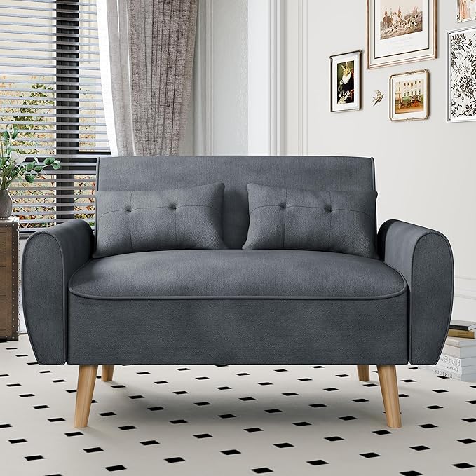 Shintenchi Small Modern Loveseat Couch Sofa, Mid Century Fabric Upholstered 2-Seat Sofa Couch Love Seats Furniture for Small Space,Living Room,Studio,Apartment with 2 Pillows