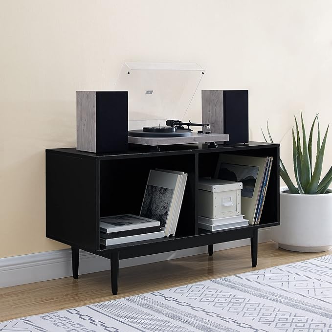 Crosley Furniture Liam Medium Vinyl Record Storage TV Stand and Entertainment Center, Media Console, Black