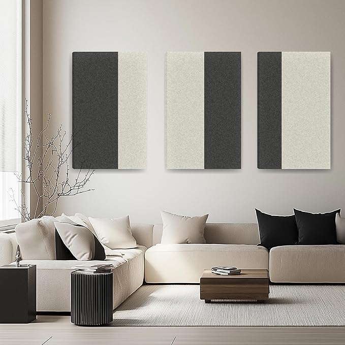 3-Pack Stitched Fabric Acoustic Panels Sound Absorbing, 3-Piece 35.5x23.6 Inches Sound Proof Foam Panels for Walls, Sound Dampening Wall Panels for Home, Office. Dark Gray and Light Gray