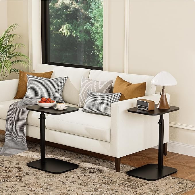 C Shaped End Table, Adjustable Height Couch Side Table, Horizontal 360°Swivel Small Couch Side Tables That Slide Under, C Shaped End Table TV Tray Table for Couch(Black)