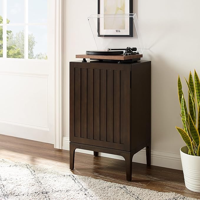 Crosley Furniture Asher Record Player Stand with Storage for Vinyl Records, Dark Brown