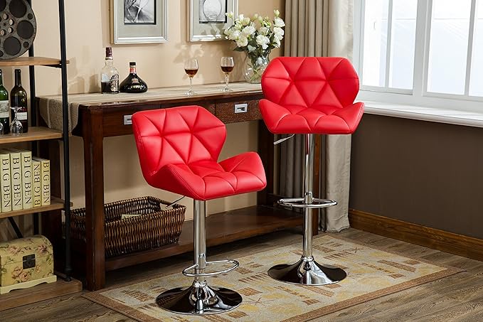 Roundhill Furniture Glasgow Contemporary Tufted Adjustable Height Hydraulic Red Bar Stools, Set of 2