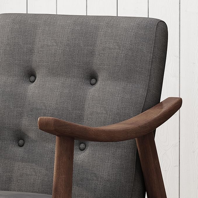 Ball & Cast Accent Chair Wide Armrest Mid-Century Lounge Living Room Chairs with Button Tufting,Wood Frame Seating Furniture for Bedroom,Apartment,Dark Gray