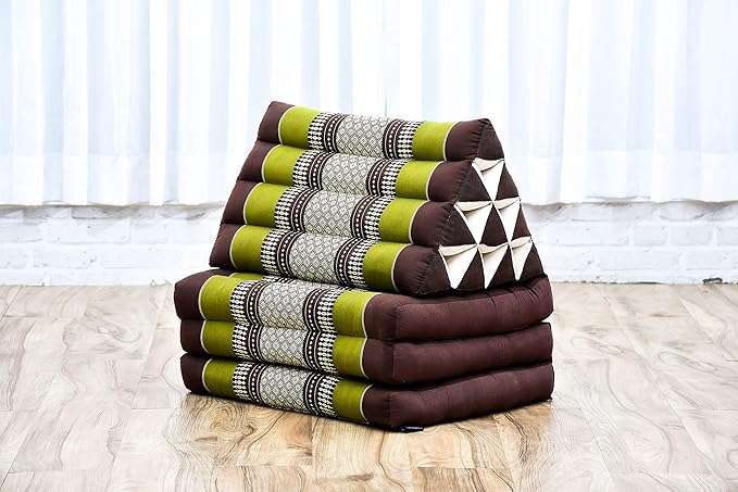 Leewadee - Comfortable Japanese Floor Mattress Used As Thai Floor Bed with Triangle Cushion, Futon Mattress Or Thai Massage Mat, 67 x 21 inches, Brown Green