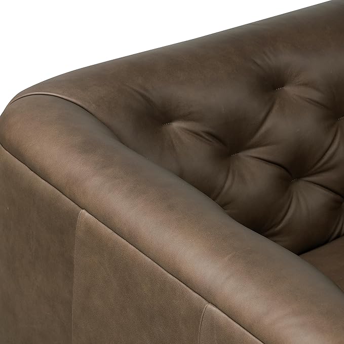 POLY & BARK Essex Leather Couch - 89-Inch Sofa with Tufted Back - Full-Grain Leather Sofa for Living Room with Feather-Down Topper - Living Room Couch - Vintage Italian Leather in Cocoa Brown