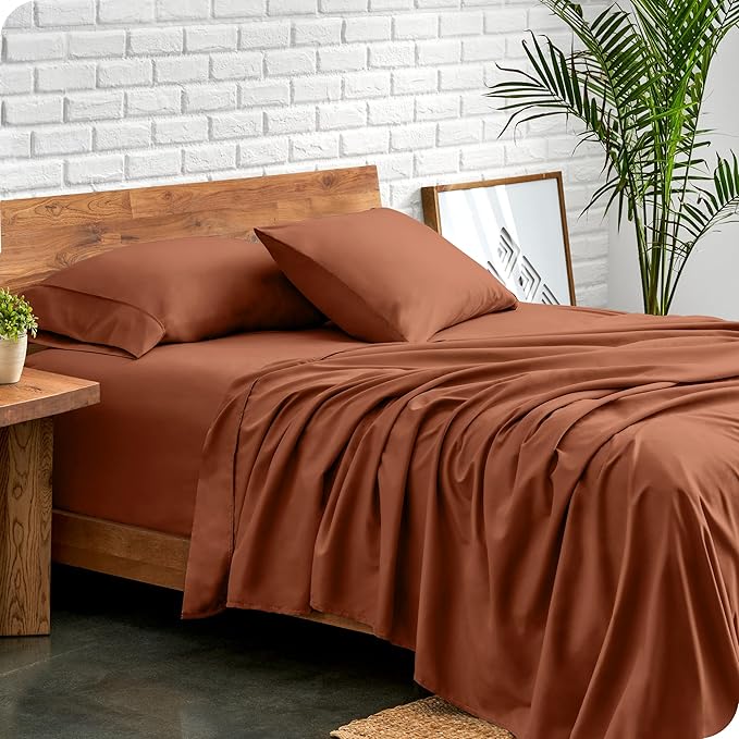 Bare Home California King Sheet Set - 1800 Ultra-Soft Microfiber Cal King Bed Sheets - Double Brushed - Deep Pockets - Easy Fit - 4 Piece Set - Bed Sheets (California King, Terracotta)