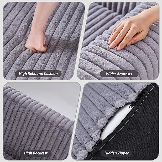 Giant Bean Bag Chair for Adults, Non-Slip Floor Sofa with High Backrest & Wider Armrest, Upgrade Whole Sponge Bean Bag Sofa Couch for Bedroom Living Room(Large,Grey,Stripe Plush)