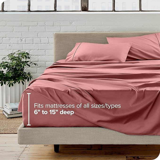 Bare Home Queen Sheet Set - Luxury 1800 Ultra-Soft Microfiber Bed Sheets - Double Brushed - Deep Pockets - Easy Fit - 4 Piece Set - Bedding Sheets & Pillowcases (Queen, Dusty Rose)