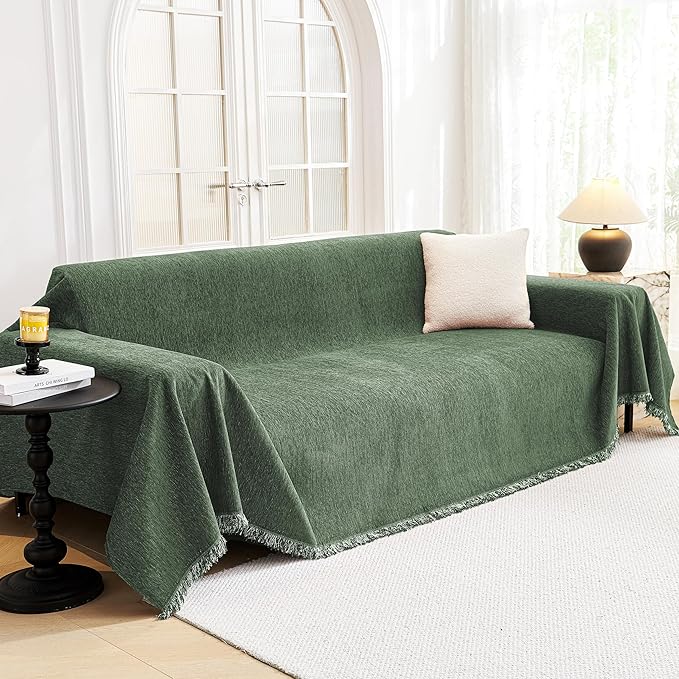 MYSKY HOME Couch Cover for Dogs Washable Couch Covers Couch Covers for Dogs Couch Cover 2 Cushion Sofa Non Slip Dogs Furniture Protector Chenille Sofa Covers for Pets, 71"x102", Moss Green