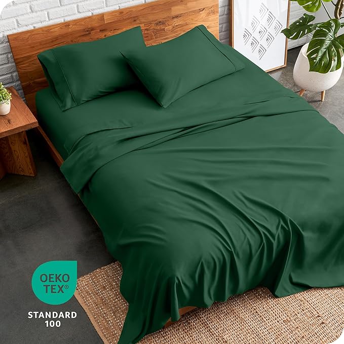 Bare Home Split Head Flex King Sheet Set - 1800 Ultra-Soft Microfiber Bed Sheets - Double Brushed - Deep Pockets - Easy Fit - 4 Piece Set - FlexTop King Bedding (Split Head Flex King, Forest Green)