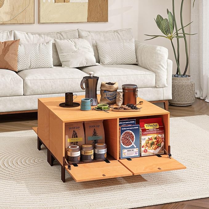 Sebastack Coffee Table, Expandable Entertainment Center and Media Console with Storage and Drawer,Wooden Furniture for Living Room, Bedroom，31 inch Width Basswood Color (1 pcs)