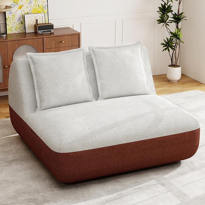 Hobestluk Small Sofa Couch Lounge Sofa Chair for Living Room, Comfy Memory Foam Couch, Mini Sofa with Side Pocket for Living Room, Bedroom (Terracotta+Beige)
