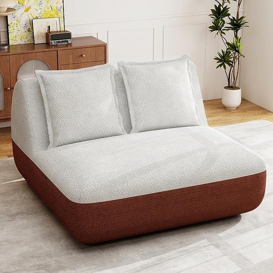 Hobestluk Small Sofa Couch Lounge Sofa Chair for Living Room, Comfy Memory Foam Couch, Mini Sofa with Side Pocket for Living Room, Bedroom (Terracotta+Beige)